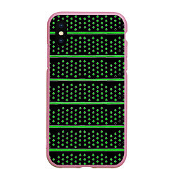 Чехол iPhone XS Max матовый Зелёные круги и полосы, цвет: 3D-розовый