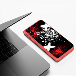 Чехол iPhone XS Max матовый Логотип Порше на фоне граффити и брызг красок, цвет: 3D-красный — фото 2