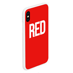 Чехол iPhone XS Max матовый Клубнично-красный со словом red, цвет: 3D-белый — фото 2