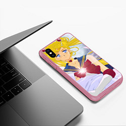 Чехол iPhone XS Max матовый Sailor Moon Усаги Цукино и младенец, цвет: 3D-малиновый — фото 2