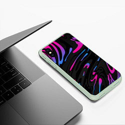 Чехол iPhone XS Max матовый Неоновые разводы - фиолетовый, цвет: 3D-салатовый — фото 2