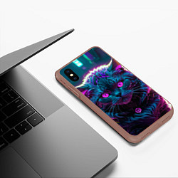 Чехол iPhone XS Max матовый Кот киберпанк с розовыми глазами, цвет: 3D-коричневый — фото 2