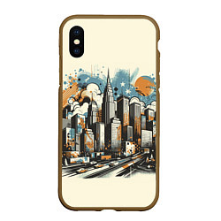 Чехол iPhone XS Max матовый Рисунок города с небоскребами, цвет: 3D-коричневый