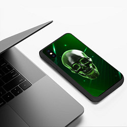 Чехол iPhone XS Max матовый Череп на зеленом фоне, цвет: 3D-черный — фото 2