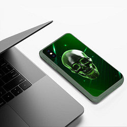 Чехол iPhone XS Max матовый Череп на зеленом фоне, цвет: 3D-темно-зеленый — фото 2
