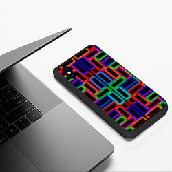 Чехол iPhone XS Max матовый Цветные светящиеся прямоугольники, цвет: 3D-черный — фото 2