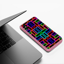 Чехол iPhone XS Max матовый Цветные светящиеся прямоугольники, цвет: 3D-малиновый — фото 2