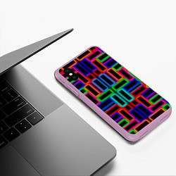 Чехол iPhone XS Max матовый Цветные светящиеся прямоугольники, цвет: 3D-сиреневый — фото 2