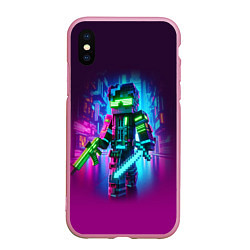 Чехол iPhone XS Max матовый Cyberpunk and Minecraft - collaboration ai art, цвет: 3D-розовый