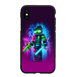 Чехол iPhone XS Max матовый Cyberpunk and Minecraft - collaboration ai art, цвет: 3D-черный