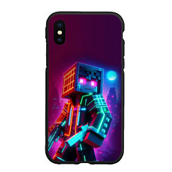 Чехол iPhone XS Max матовый Cyberpunk and Minecraft - collaboration ai art, цвет: 3D-черный