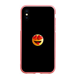 Чехол iPhone XS Max матовый Объемный влюблённый смайл улыбка с языком черном, цвет: 3D-баблгам