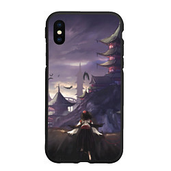 Чехол iPhone XS Max матовый Touhou Project Aya Шамеймару город на фоне, цвет: 3D-черный