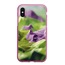 Чехол iPhone XS Max матовый Геометрический пейзаж фиолетовый и зеленый, цвет: 3D-малиновый