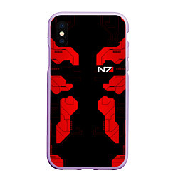 Чехол iPhone XS Max матовый Mass Effect - Red armor, цвет: 3D-сиреневый