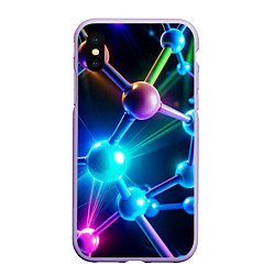Чехол iPhone XS Max матовый Молекулярная структура - неоновая, цвет: 3D-светло-сиреневый