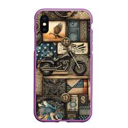 Чехол iPhone XS Max матовый Patchwork with a motorcycle - ai art, цвет: 3D-фиолетовый