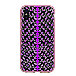 Чехол iPhone XS Max матовый Розовые киберпанк ячейки на чёрном фоне, цвет: 3D-розовый