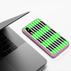 Чехол iPhone XS Max матовый Вертикальные чёрно-зелёные полосы, цвет: 3D-розовый — фото 2
