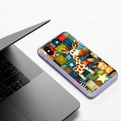 Чехол iPhone XS Max матовый Жираф и компания - пэчворк нейросеть, цвет: 3D-светло-сиреневый — фото 2
