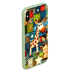 Чехол iPhone XS Max матовый Жираф и компания - пэчворк нейросеть, цвет: 3D-салатовый — фото 2