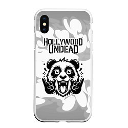 Чехол iPhone XS Max матовый Hollywood Undead рок панда на светлом фоне, цвет: 3D-белый