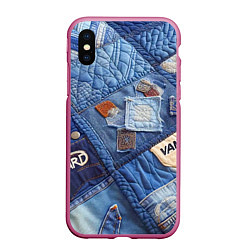 Чехол iPhone XS Max матовый Vanguard jeans patchwork - ai art, цвет: 3D-малиновый