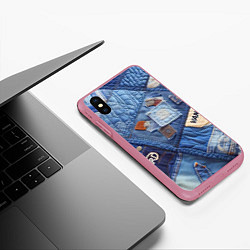 Чехол iPhone XS Max матовый Vanguard jeans patchwork - ai art, цвет: 3D-малиновый — фото 2