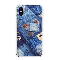 Чехол iPhone XS Max матовый Vanguard jeans patchwork - ai art, цвет: 3D-белый