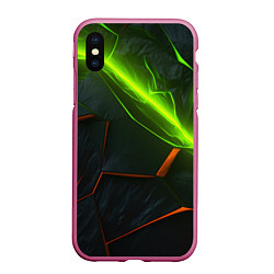 Чехол iPhone XS Max матовый Green neon abstract geometry