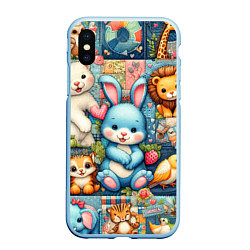 Чехол iPhone XS Max матовый Funny hare and his friends - patchwork, цвет: 3D-голубой