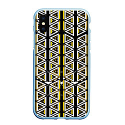Чехол iPhone XS Max матовый Жёлто-белые треугольники на чёрном фоне, цвет: 3D-голубой