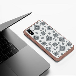 Чехол iPhone XS Max матовый Ромб лабиринт паттерн, цвет: 3D-коричневый — фото 2