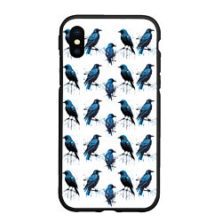 Чехол iPhone XS Max матовый Чёрно-синие вороны и капли краски, цвет: 3D-черный