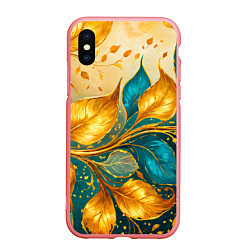 Чехол iPhone XS Max матовый Листья абстрактные золото и бирюза, цвет: 3D-баблгам