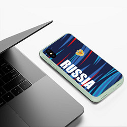 Чехол iPhone XS Max матовый Россия - blue stripes, цвет: 3D-салатовый — фото 2