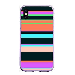Чехол iPhone XS Max матовый Цветные разные полосы, цвет: 3D-светло-сиреневый