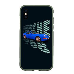 Чехол iPhone XS Max матовый Немецкая спортивная машина Porsche 968, цвет: 3D-темно-зеленый