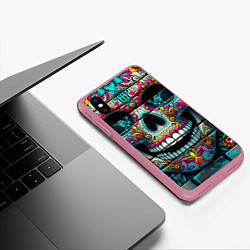 Чехол iPhone XS Max матовый Cool skull - graffiti ai art, цвет: 3D-малиновый — фото 2