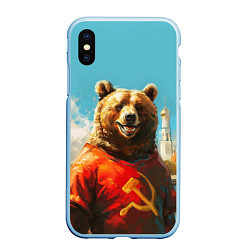 Чехол iPhone XS Max матовый Медведь с гербом СССР, цвет: 3D-голубой