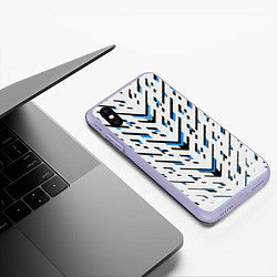 Чехол iPhone XS Max матовый Black and blue stripes on a white background, цвет: 3D-светло-сиреневый — фото 2