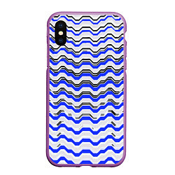 Чехол iPhone XS Max матовый Black and blue stripes on a white background, цвет: 3D-фиолетовый