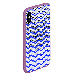 Чехол iPhone XS Max матовый Black and blue stripes on a white background, цвет: 3D-фиолетовый — фото 2