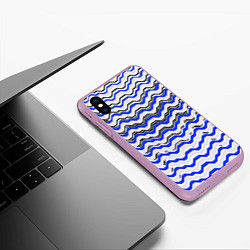 Чехол iPhone XS Max матовый Black and blue stripes on a white background, цвет: 3D-сиреневый — фото 2