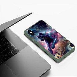 Чехол iPhone XS Max матовый Космическая пантера - нейросеть, цвет: 3D-темно-зеленый — фото 2