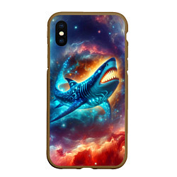 Чехол iPhone XS Max матовый Космическая неоновая акула - нейросеть, цвет: 3D-коричневый