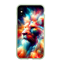 Чехол iPhone XS Max матовый Межгалактический космический лев - нейросеть, цвет: 3D-салатовый