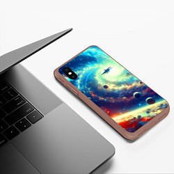 Чехол iPhone XS Max матовый Полёт к далёкой галактике - нейросеть, цвет: 3D-коричневый — фото 2