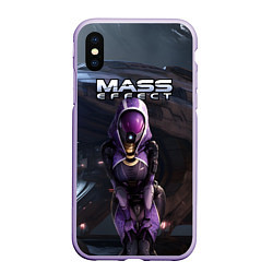 Чехол iPhone XS Max матовый Mass Effect ТалиЗора и космический корабль, цвет: 3D-светло-сиреневый