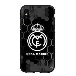 Чехол iPhone XS Max матовый Real Madrid sport на темном фоне, цвет: 3D-черный